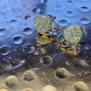 Vintage Light Blue Opalescent Confetti Screw~on Earrings